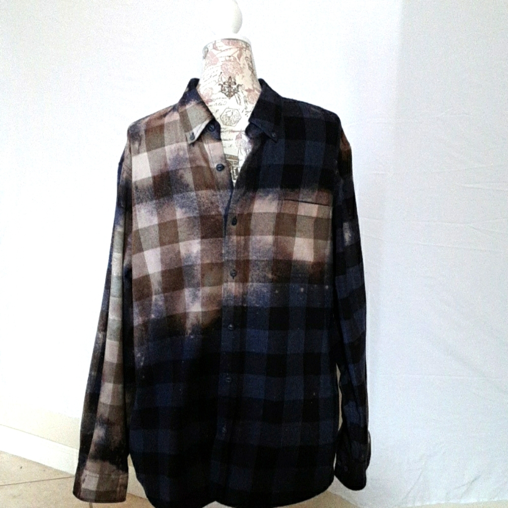 Recycled Bleached Grunge Flannel Shirt